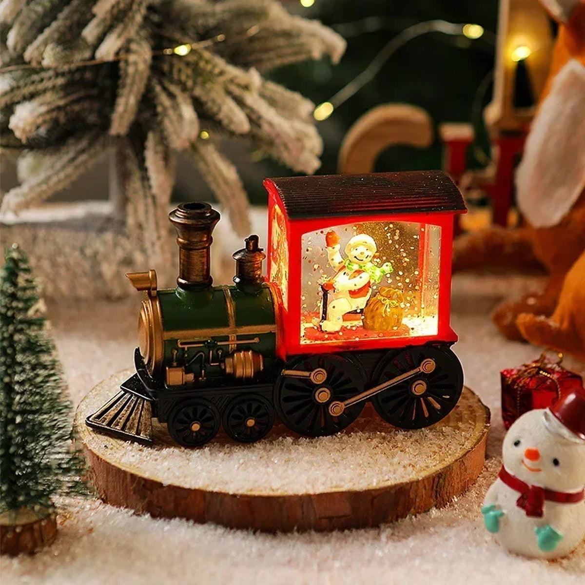 Christmas Train Snow Globe Music Box - Lighted Musical Christmas Train Decoration with Santa or Snow #s_S