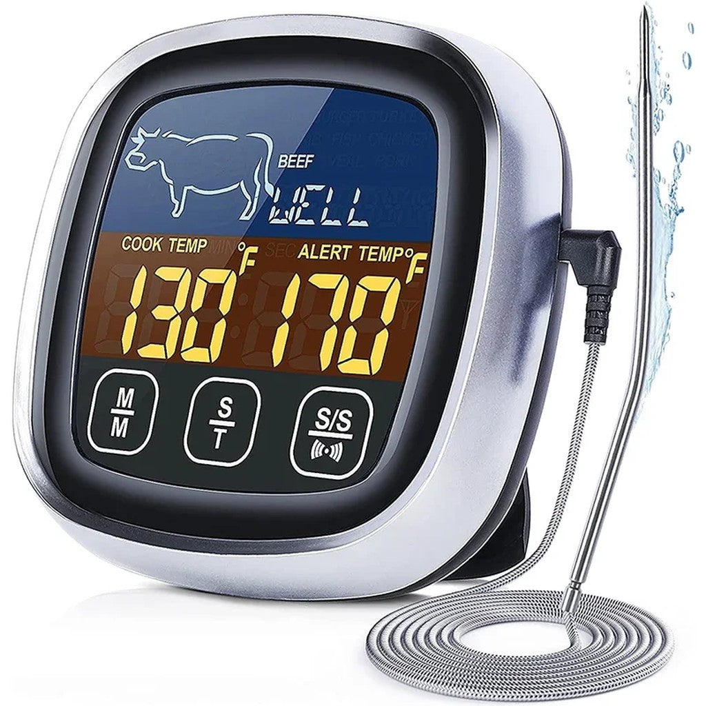 Digital Meat Thermometer with Probe & Kitchen Timer, 3.3 ft Steel Cable, -58 to 572°F, Magnetic Back #s_S