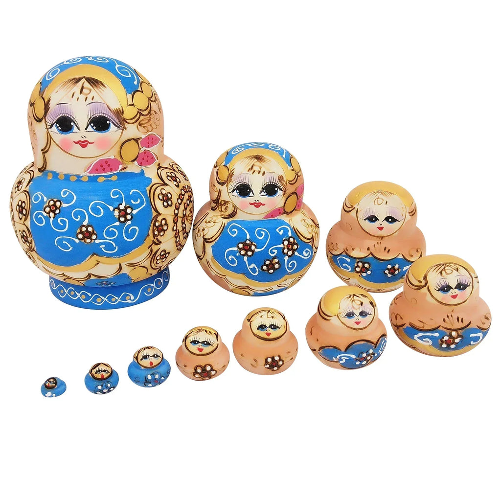 10-Piece Wooden Russian Matryoshka Nesting Doll Set