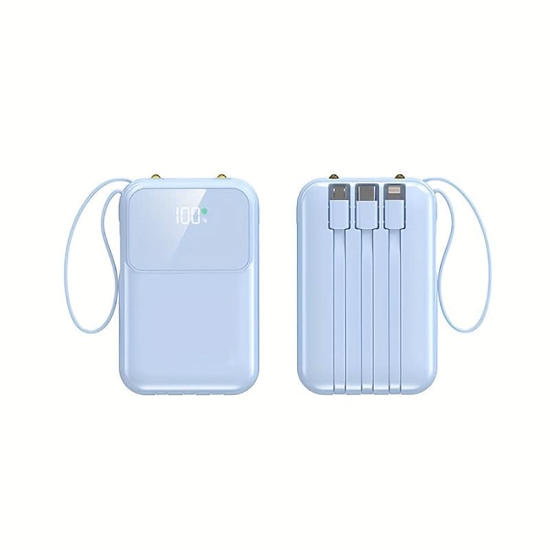 10000mAh Portable Power Bank with Built-In Cables