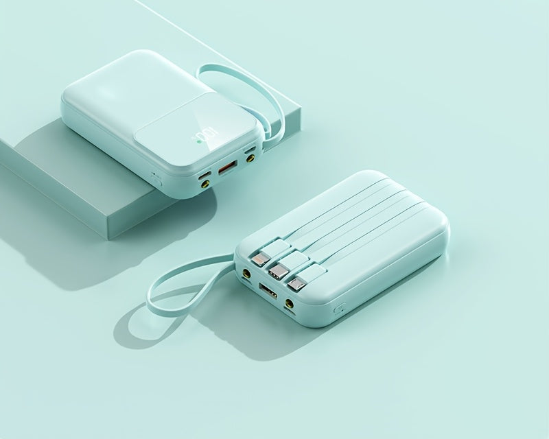 10,000mAh Portable Power Bank with Fast Charging and Built-in Cables – Compact Phone Charger with LED Display