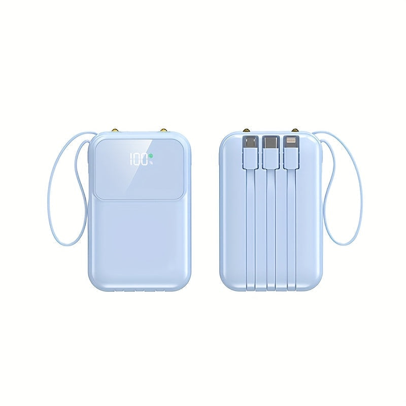 10,000mAh Portable Power Bank with Fast Charging and Built-in Cables – Compact Phone Charger with LED Display