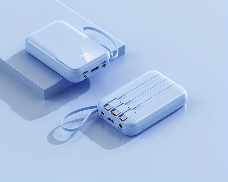 10,000mAh Portable Power Bank with Fast Charging and Built-in Cables – Compact Phone Charger with LED Display