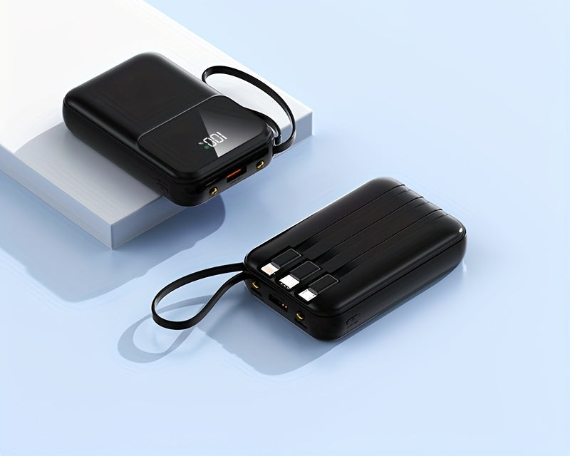 10,000mAh Portable Power Bank with Fast Charging and Built-in Cables – Compact Phone Charger with LED Display