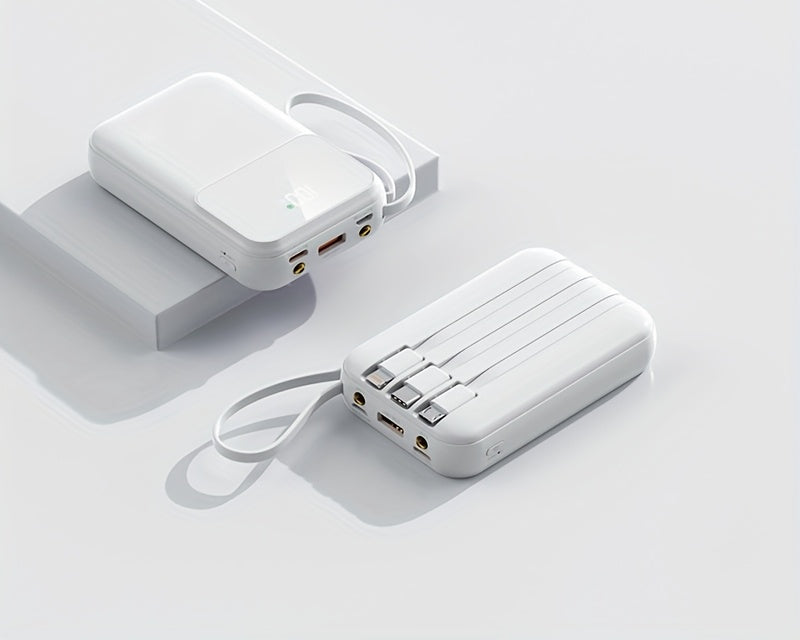 10,000mAh Portable Power Bank with Fast Charging and Built-in Cables – Compact Phone Charger with LED Display