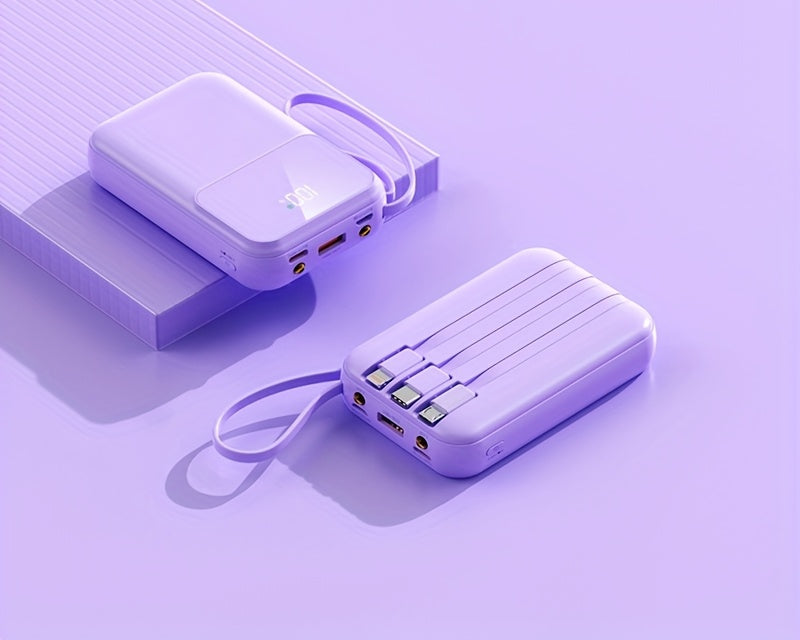 10,000mAh Portable Power Bank with Fast Charging and Built-in Cables – Compact Phone Charger with LED Display