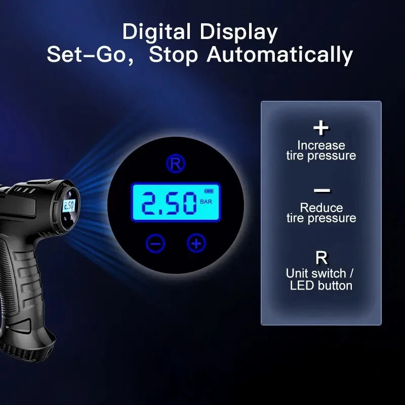 120W Wireless Handheld Tire Inflator with Auto-Stop