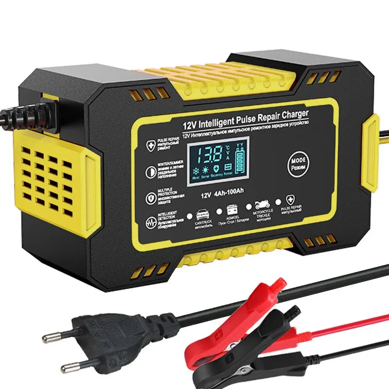 12V 6A Smart Car Battery Charger with Pulse Repair & LCD Display