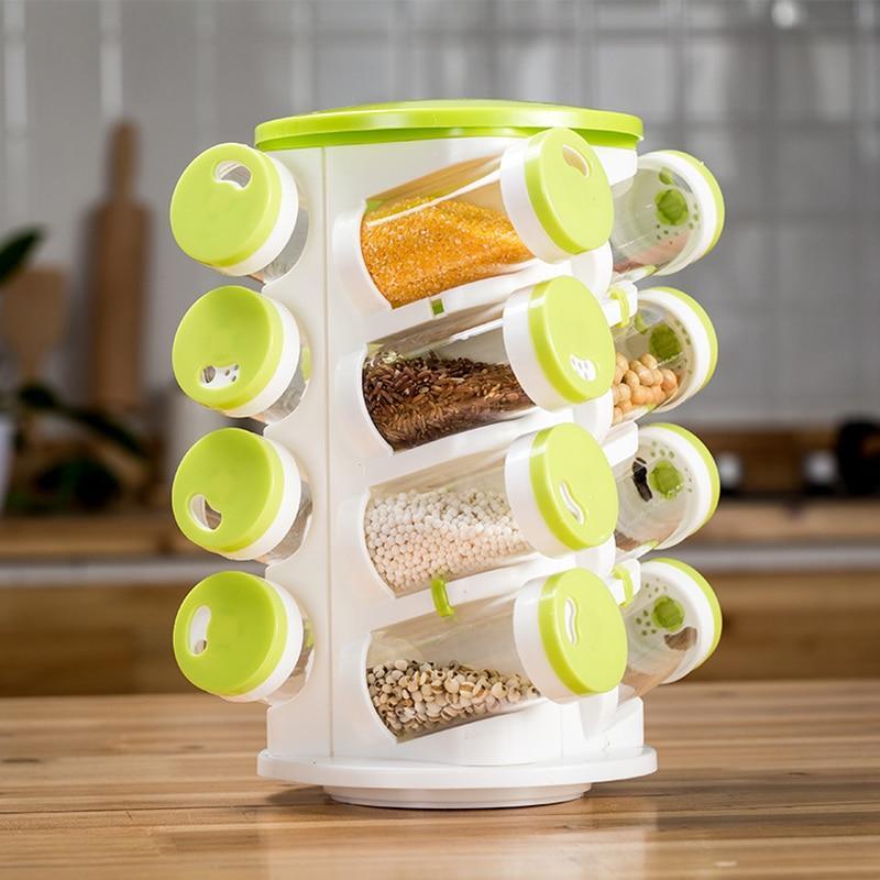 16-Jar Revolving Spice Rack with Cutlery Holder