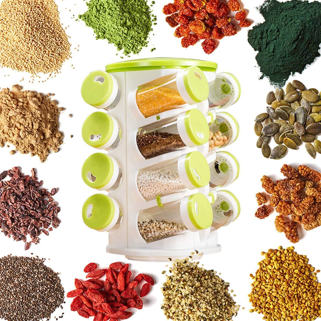 16-Jar Revolving Spice Rack with Cutlery Holder