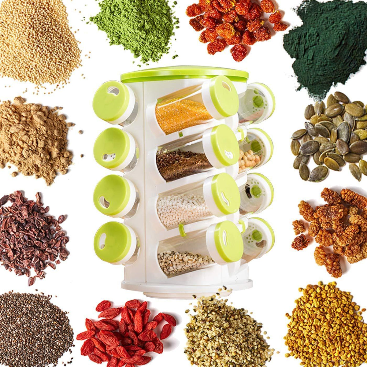 16-Jar Revolving Spice Rack with Cutlery Holder