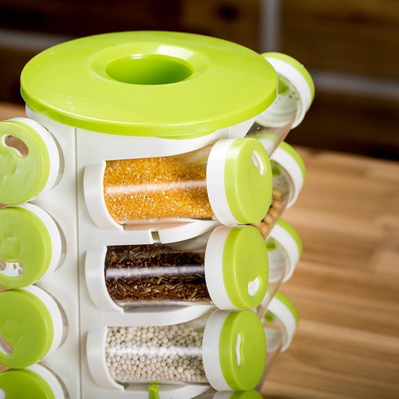 16-Jar Revolving Spice Rack with Cutlery Holder