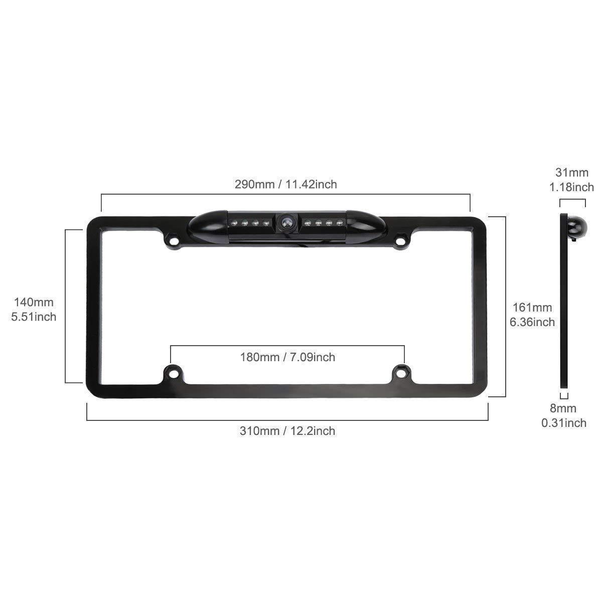 170° Wide Angle Backup Camera License Plate Frame