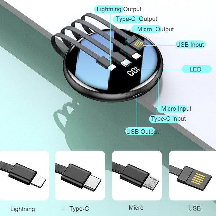20000mAh Ultra-Thin Portable Power Bank with LED Display & Built-In Cables
