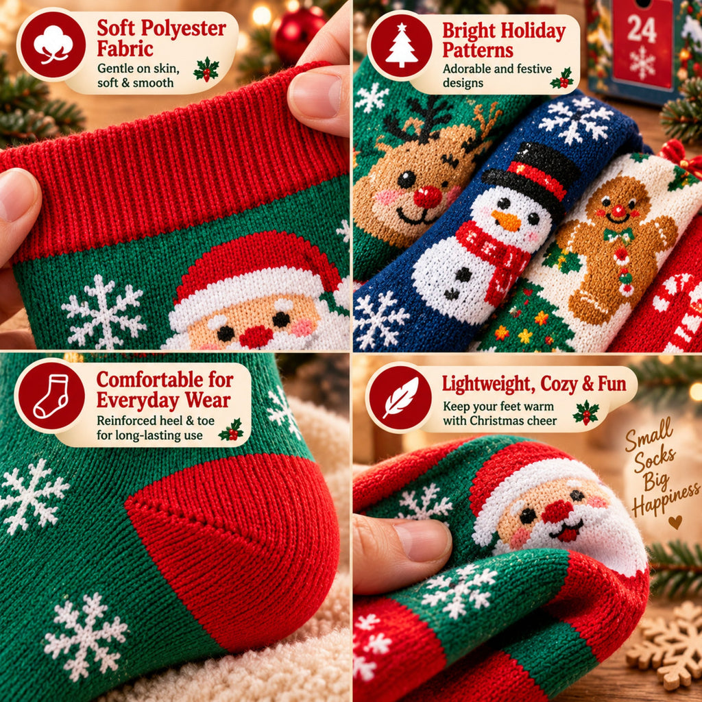 24 Days of Christmas Socks Advent Calendar, 12-Pair Mystery Sock Gift Box, Random Festive Designs, Holiday Countdown Chr