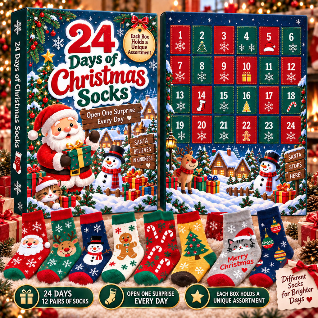 24 Days of Christmas Socks Advent Calendar, 12-Pair Mystery Sock Gift Box, Random Festive Designs, Holiday Countdown Chr