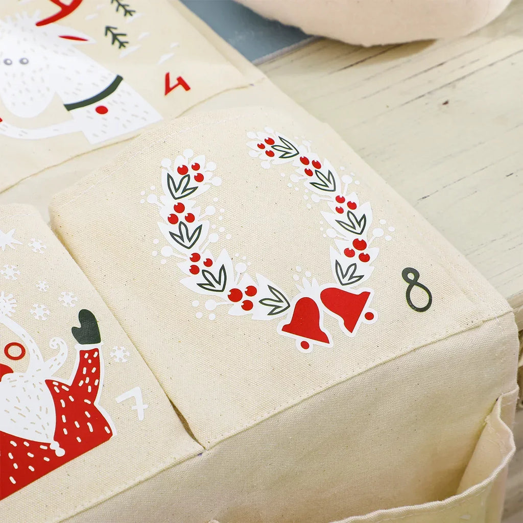 24-Pocket Canvas Advent Calendar for Kids – Hanging Christmas Countdown Decoration in Multicolor