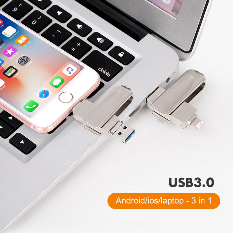3-in-1 USB Flash Drive with Lightning, Micro-USB & USB 3.0