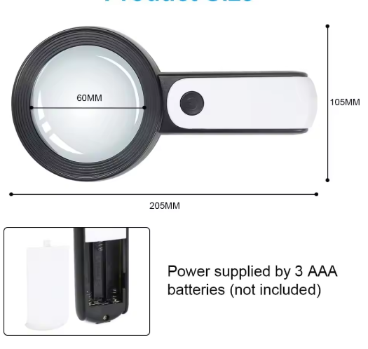 30x Magnifying Glass with LED Light for Seniors