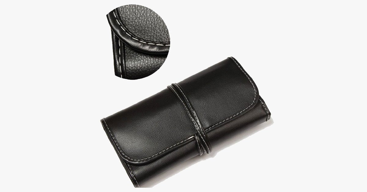 32-Piece Black Makeup Brush Set with Vegan Leather Case