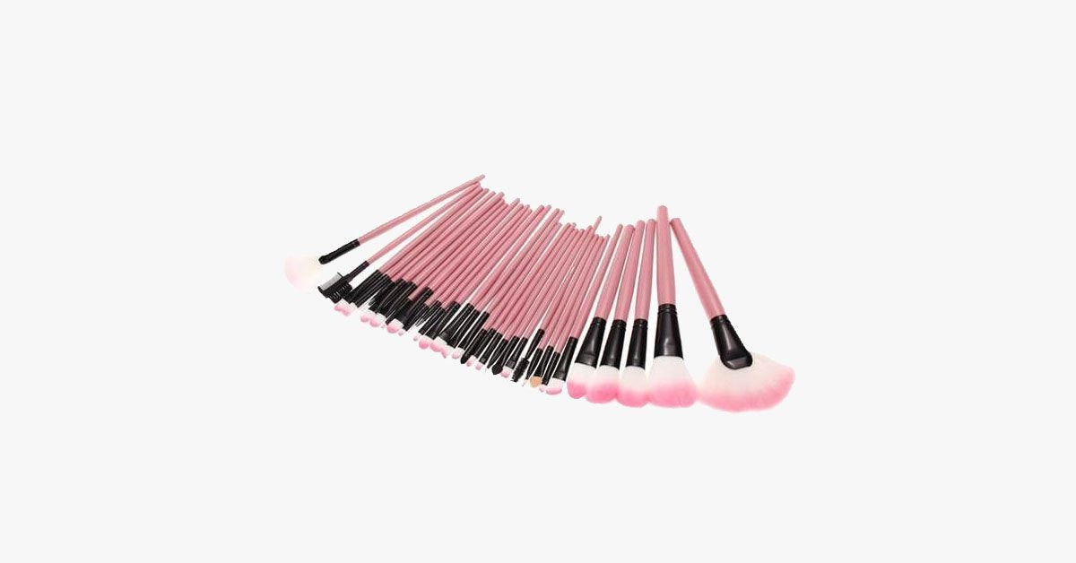 32-Piece Professional Pink Makeup Brush Set with Case