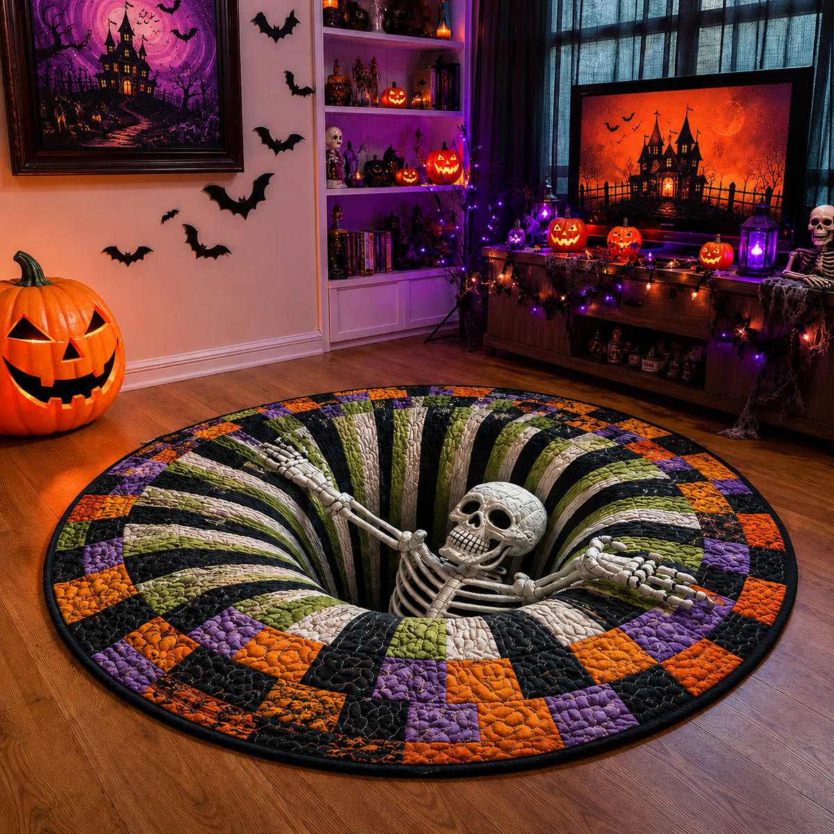 3D Skeleton Vortex Halloween Rug