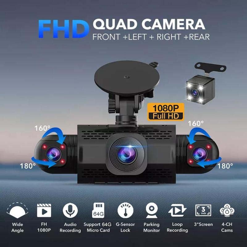 4-Channel FHD Car Camera with 360° Vision