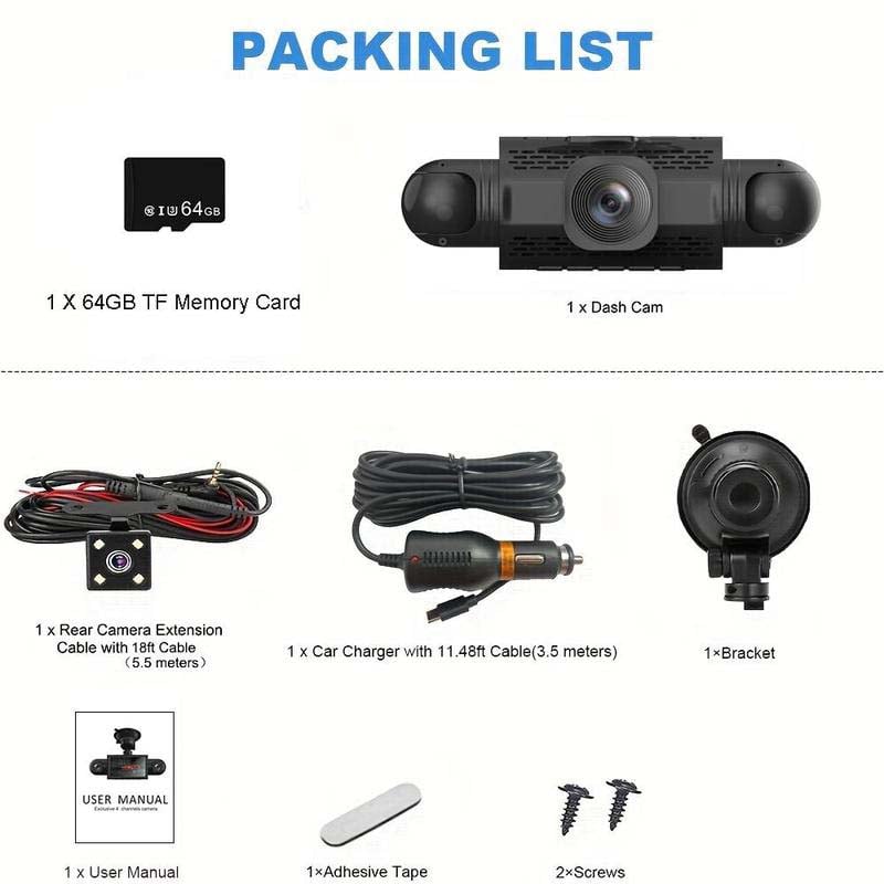4-Channel FHD Car Camera with 360° Vision