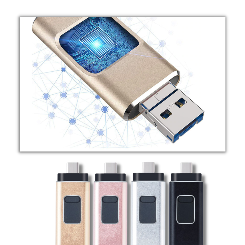 4-in-1 USB Flash Drive with Lightning, USB-C & Micro USB