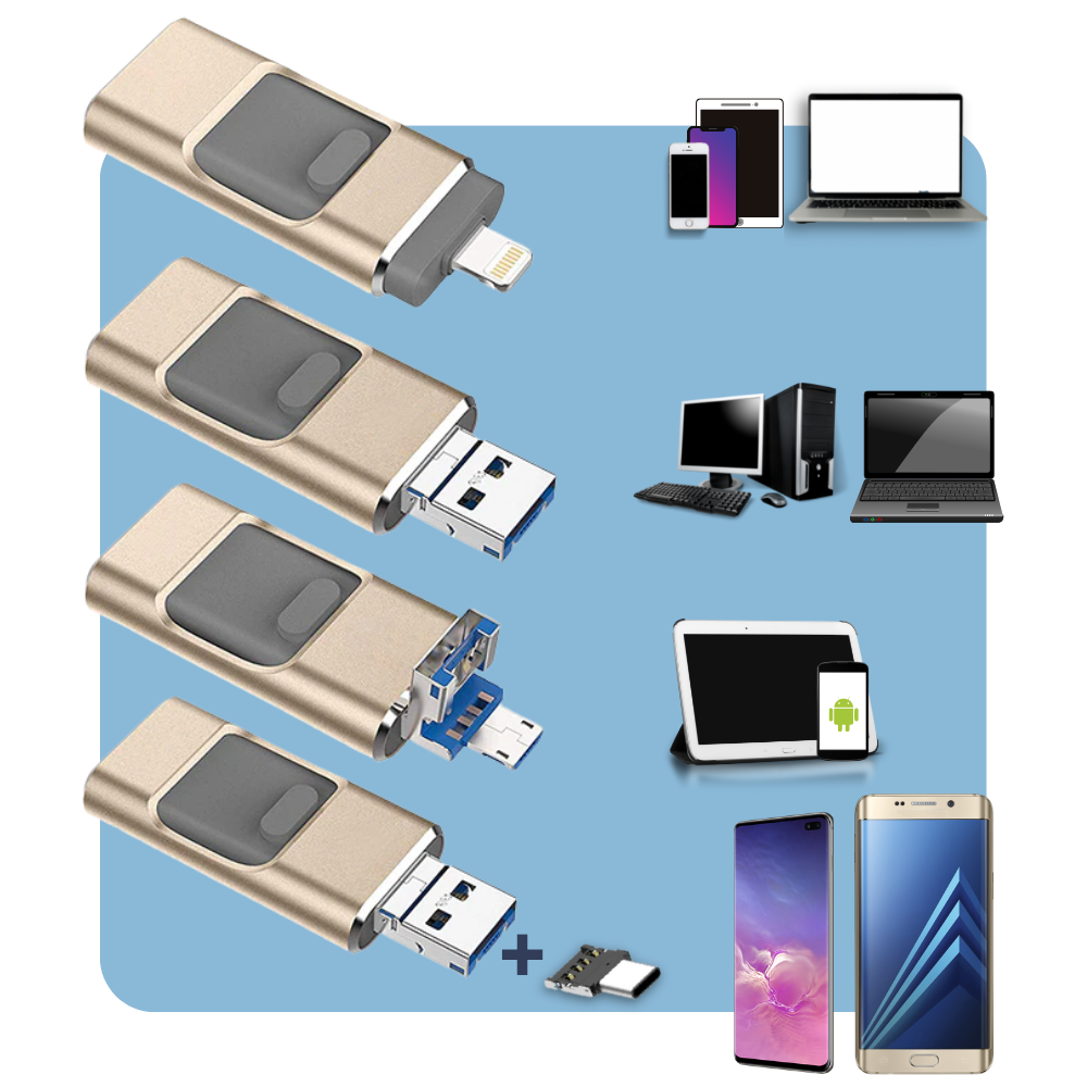 4-in-1 USB Flash Drive with Lightning, USB-C & Micro USB