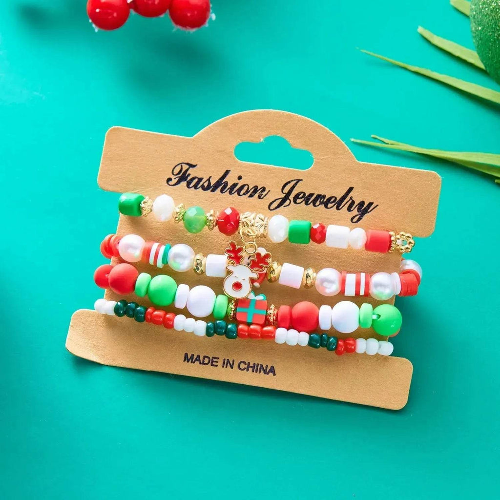 4-Piece Christmas Snowman Handmade Beaded Bracelet Set