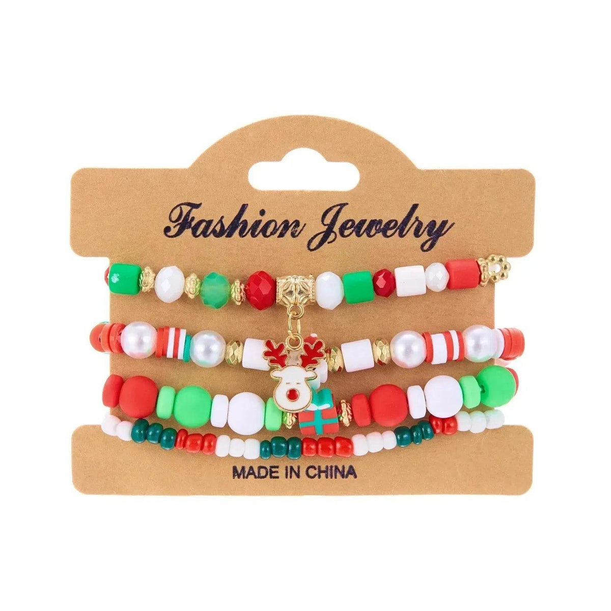 4-Piece Christmas Snowman Handmade Beaded Bracelet Set