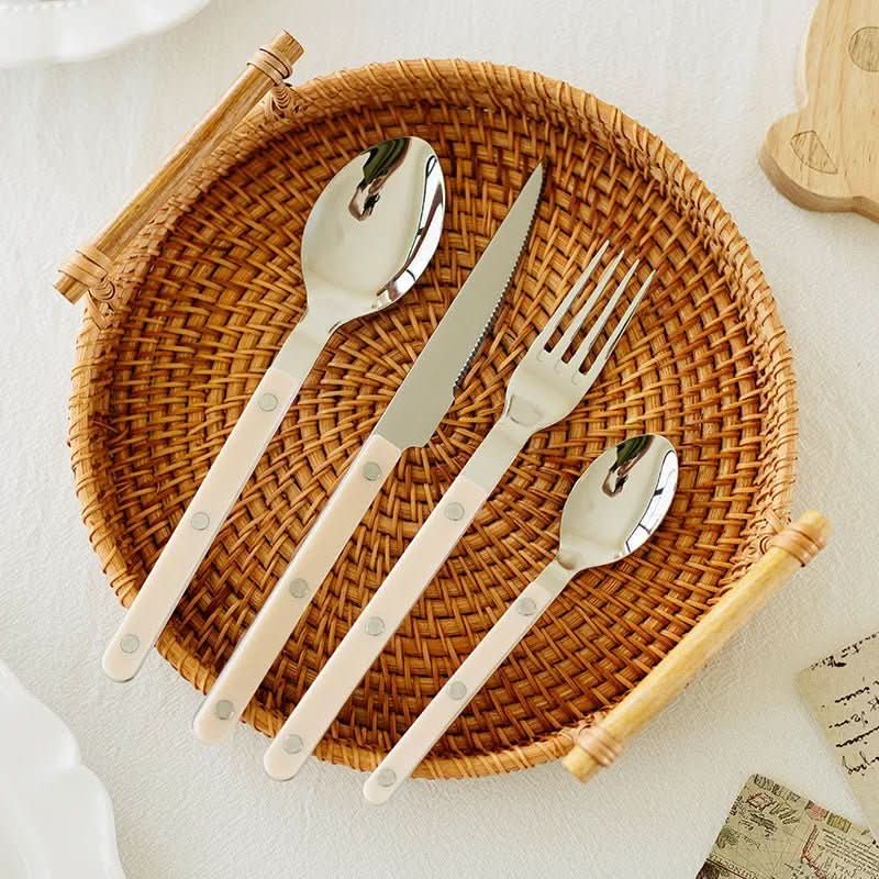 4-Piece Stainless Steel Flatware Set with Engraved Design