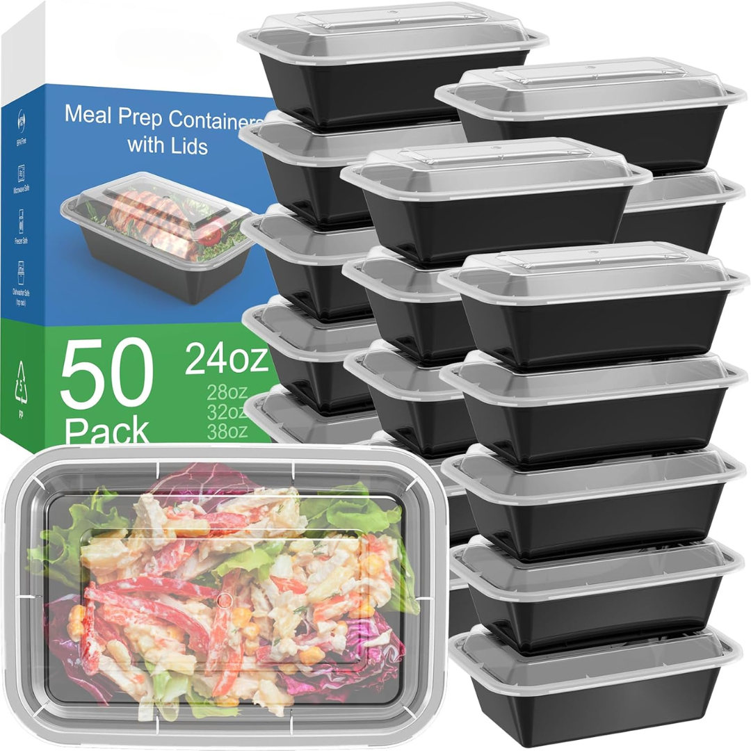 50-Pack Reusable Meal Prep Containers with Lids, Leakproof