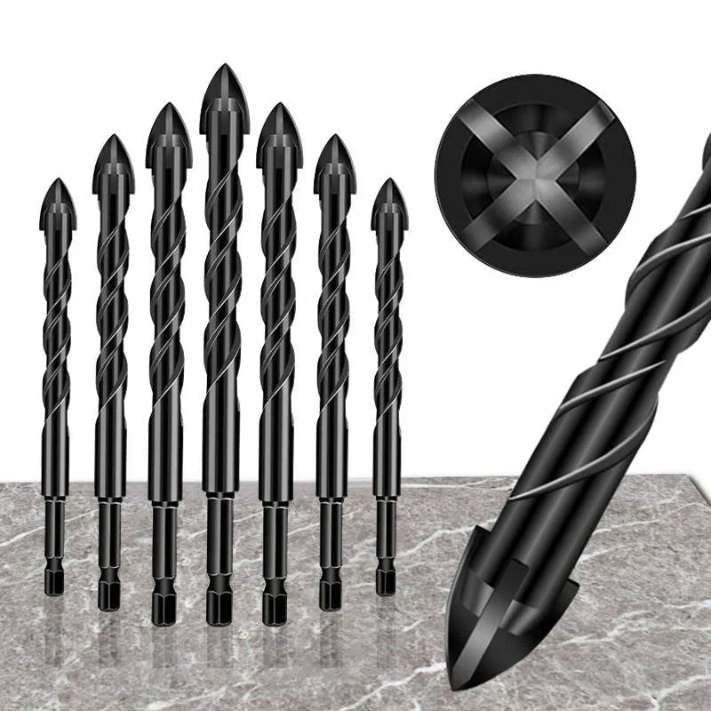 7-Piece Hard Alloy Drill Bit Set – 4-Edge Cross Design for Tile, Glass & Wood