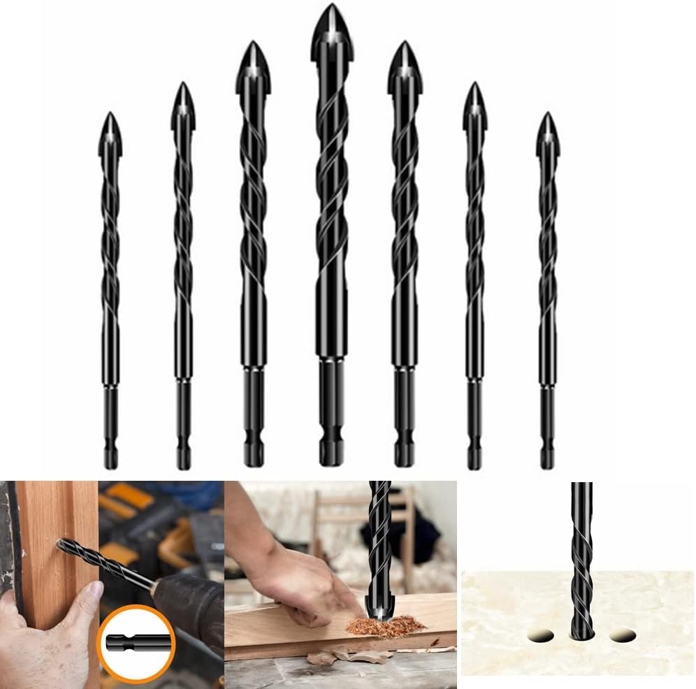 7-Piece Hard Alloy Drill Bit Set – 4-Edge Cross Design for Tile, Glass & Wood