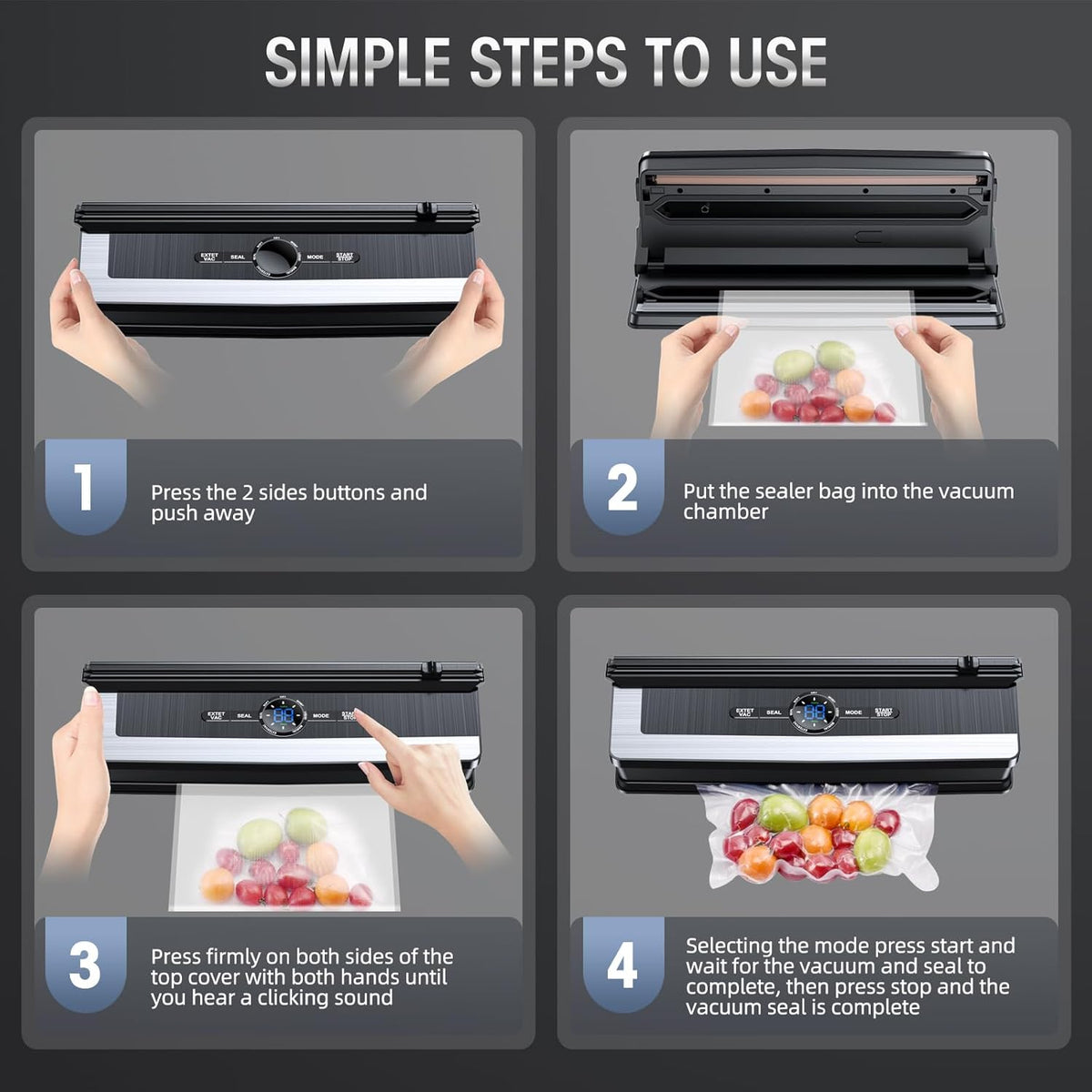8-in-1 Vacuum Sealer with Built-In Cutter for Dry & Moist Foods
