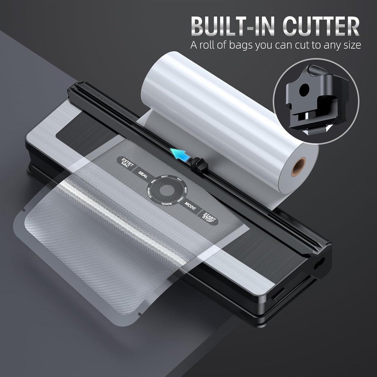 8-in-1 Vacuum Sealer with Built-In Cutter for Dry & Moist Foods