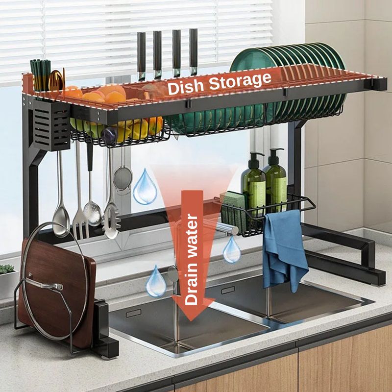 Adjustable Over-Sink Dish Drying Rack - Fits 61 to 66 cm