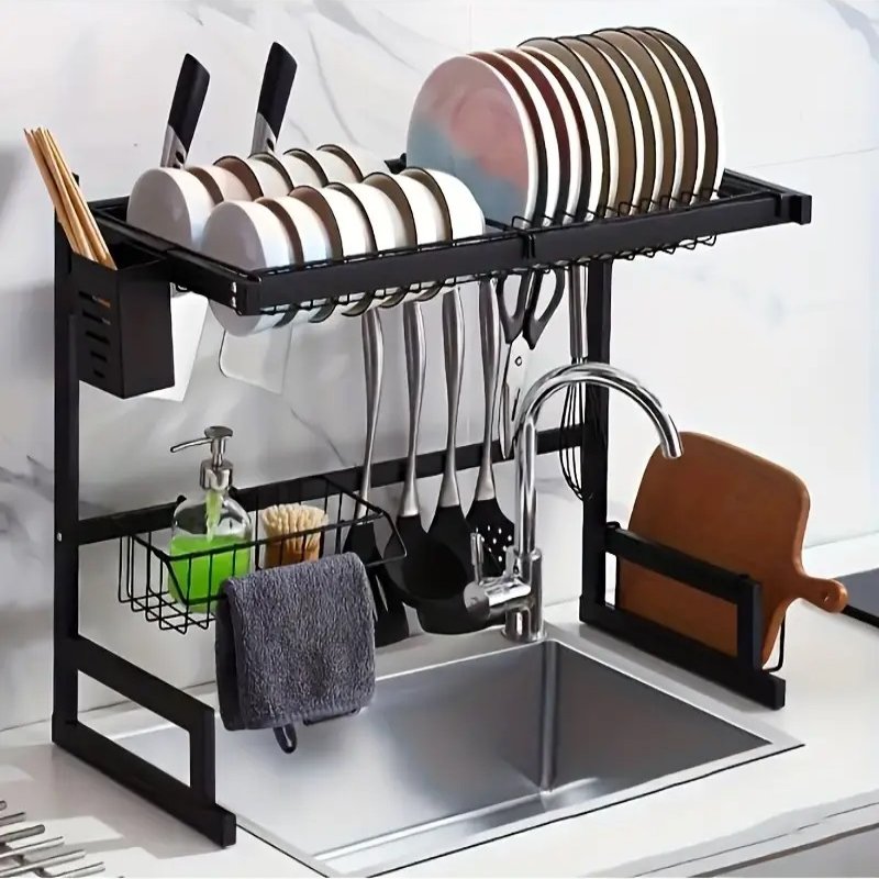 Adjustable Over-Sink Dish Drying Rack - Fits 61 to 66 cm