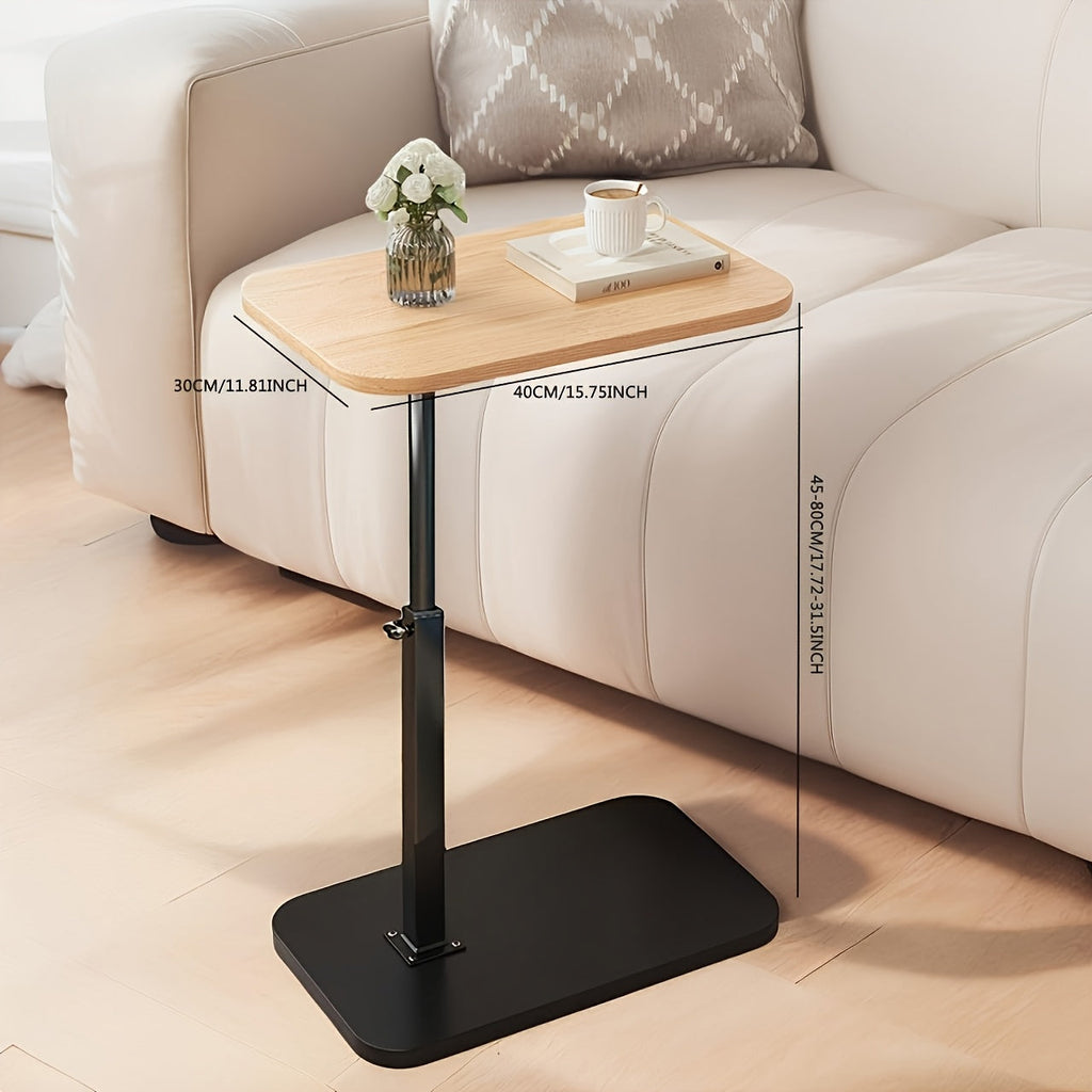 Adjustable Side Table with Natural Wood Top and Metal Frame