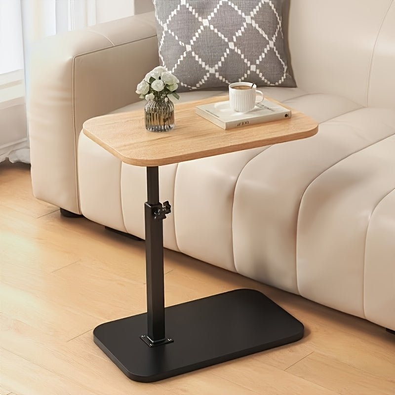 Adjustable Side Table with Natural Wood Top and Metal Frame
