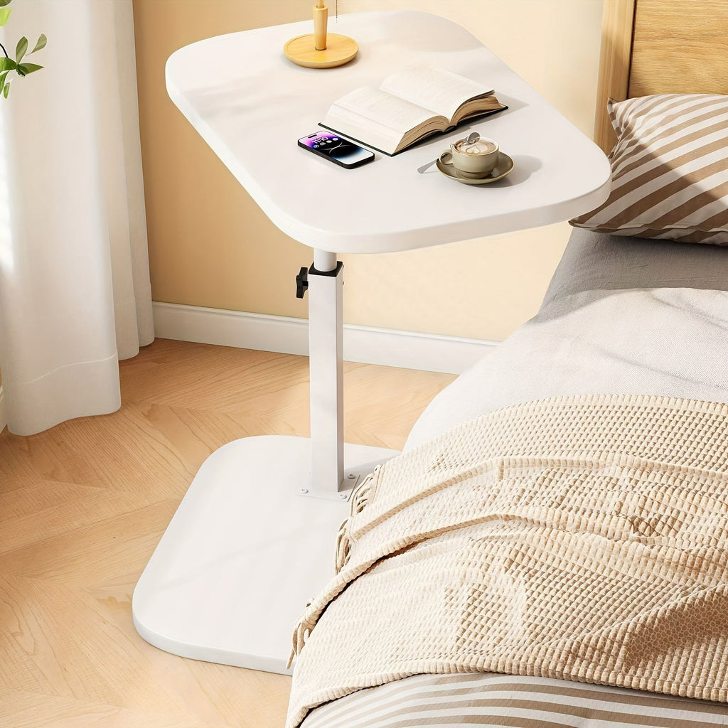 Adjustable Side Table with Natural Wood Top and Metal Frame