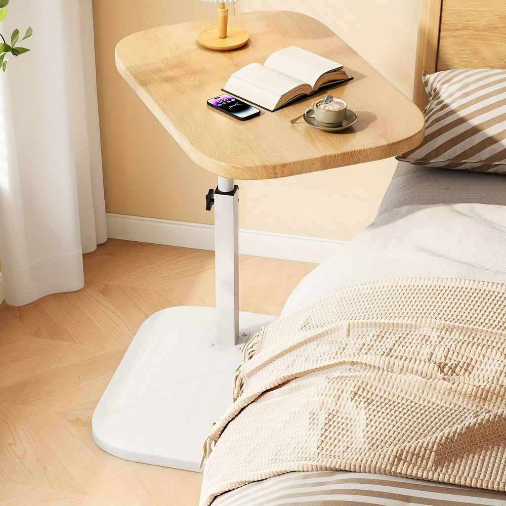 Adjustable Side Table with Natural Wood Top and Metal Frame