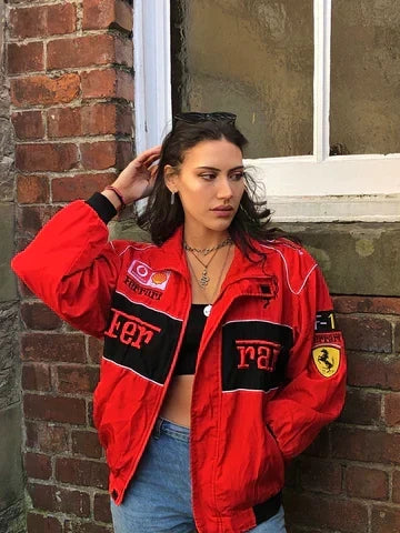 Ailyn Women's Oversized Racing Jacket | Motorsport Style with Color Blocks and Patches