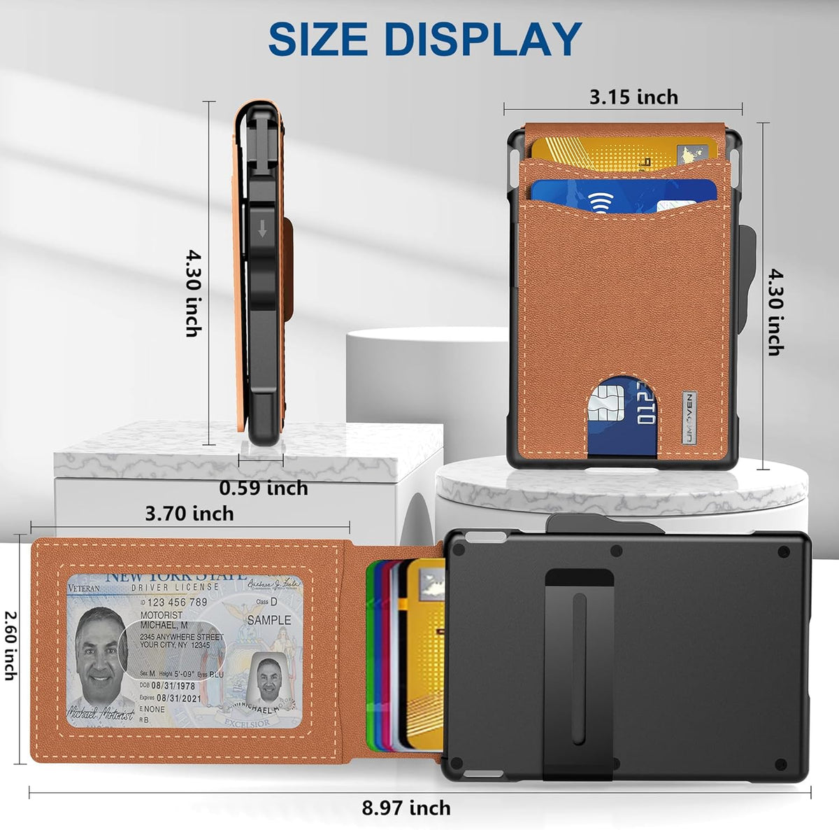 AirTag Wallet for Men - with Pop Up Aluminum Case Money Clip Slim Leather Slots Credit Card Holder RFID Blocking Bifold 