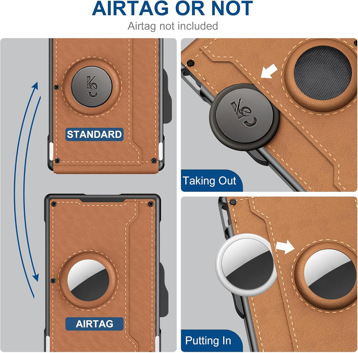AirTag Wallet for Men - with Pop Up Aluminum Case Money Clip Slim Leather Slots Credit Card Holder RFID Blocking Bifold 