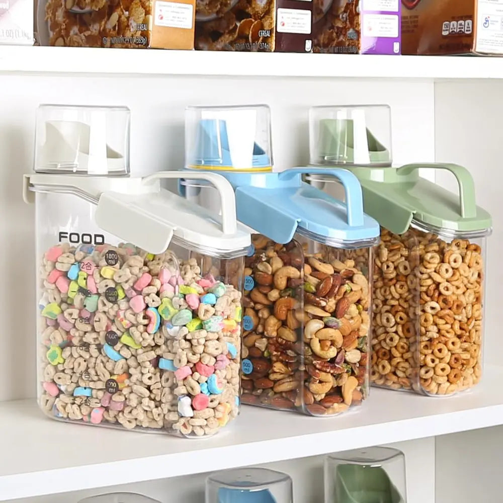 Airtight storage container with measuring cup – keep food fresh & organized