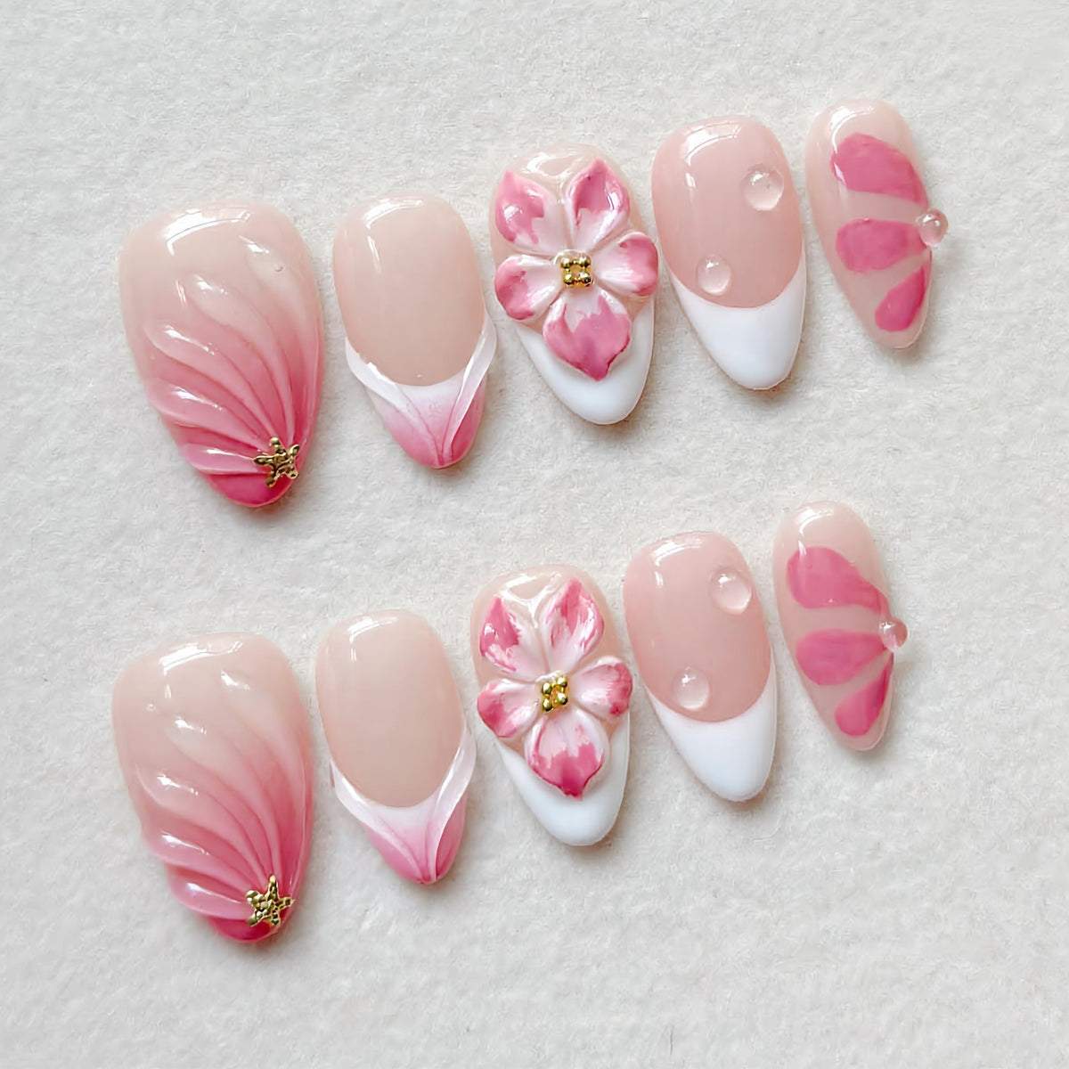 Artistic 3D Floral Press-On Nails