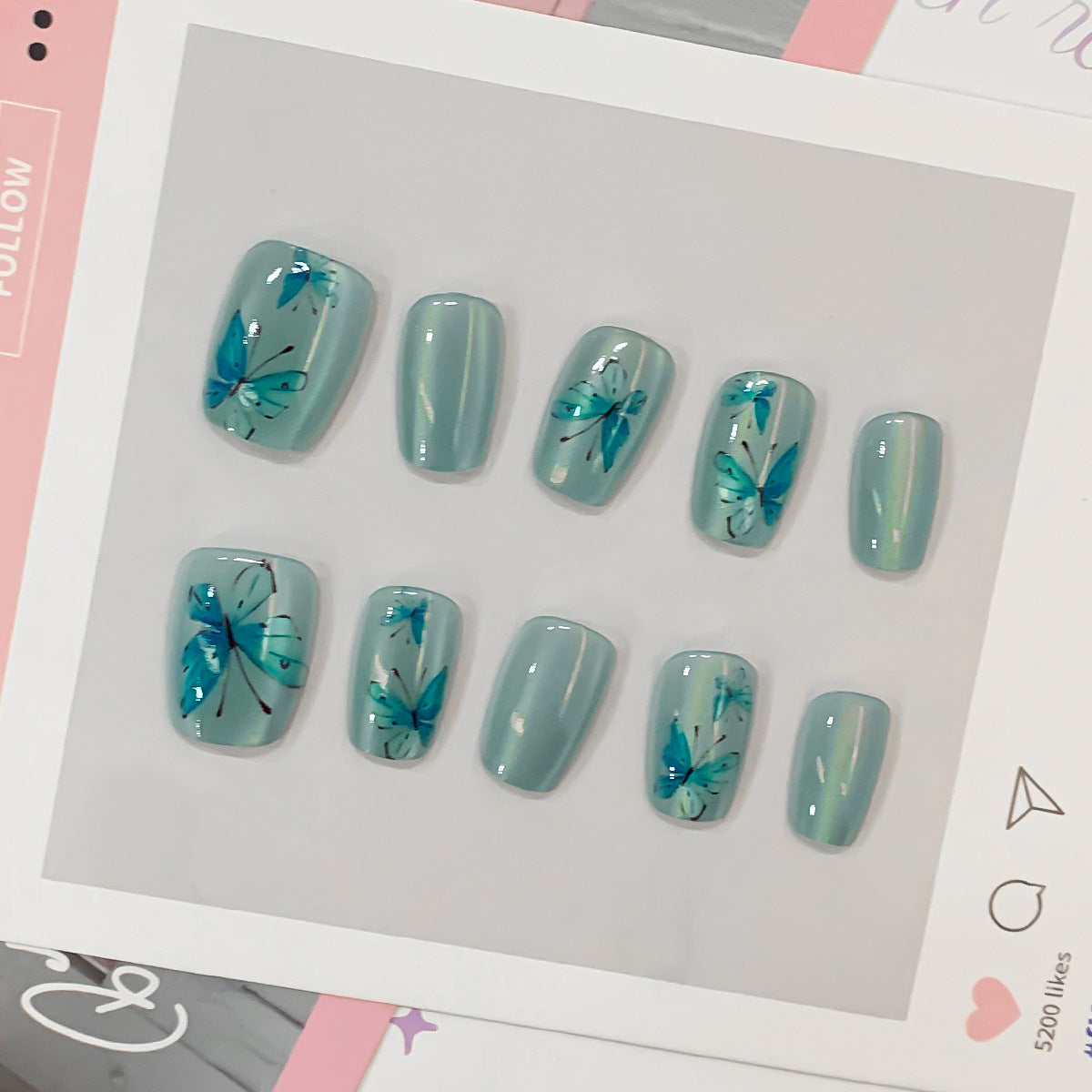Artistic Acrylic Press-On Nails with Butterfly Design